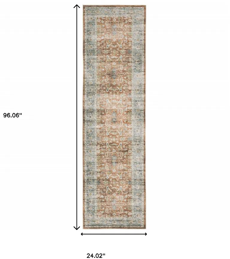 Rust Blue Ivory And Gold Oriental Printed Stain Resistant Non Skid Runner Rug Photo 4
