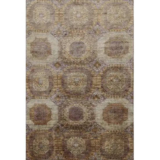 Rust Brown And Beige Abstract Geometric Washable Area Rug With UV Protection Photo 4