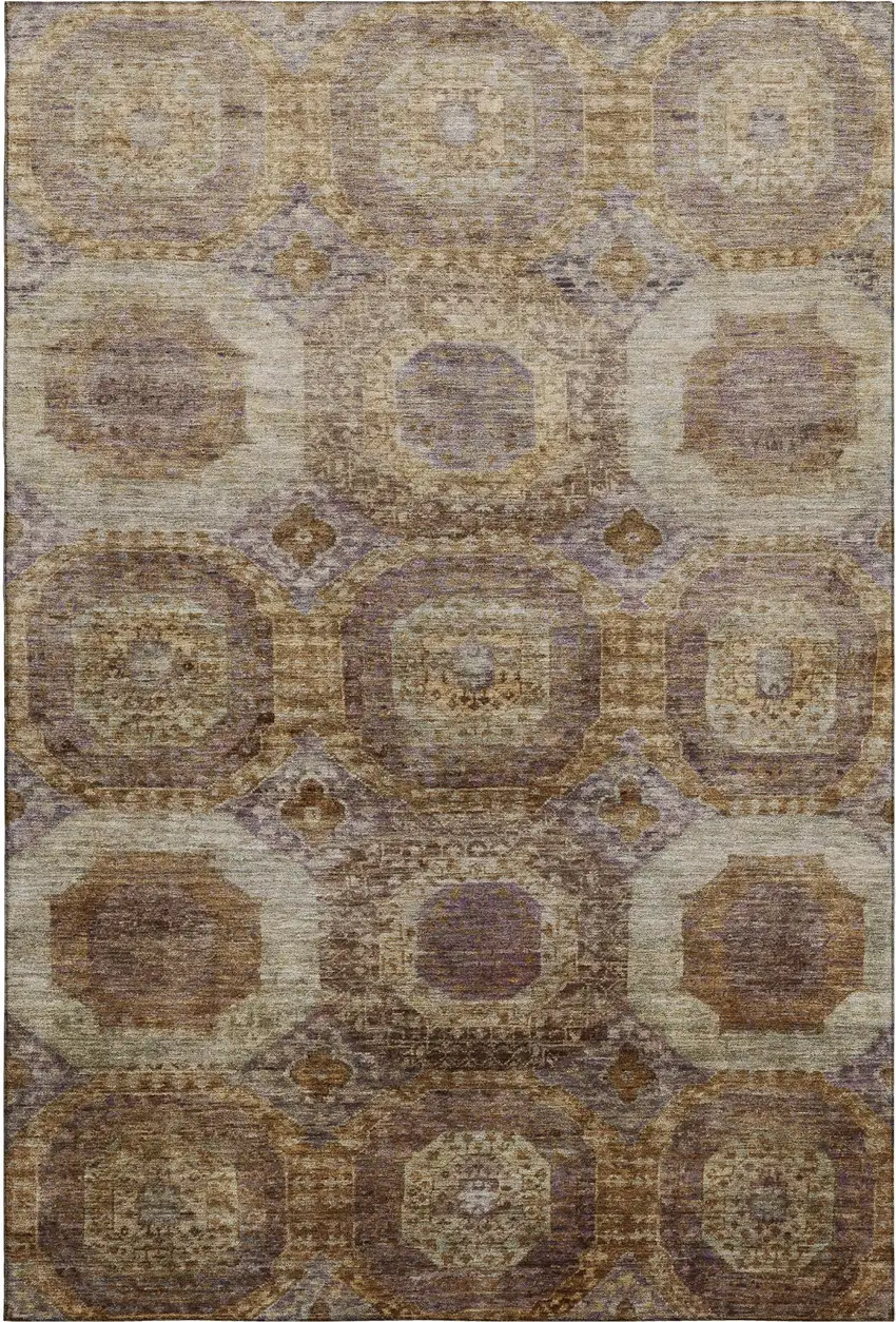 Rust Brown And Beige Abstract Geometric Washable Area Rug With UV Protection Photo 1