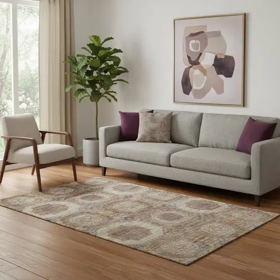 Rust Brown And Beige Abstract Geometric Washable Area Rug With UV Protection Photo 2