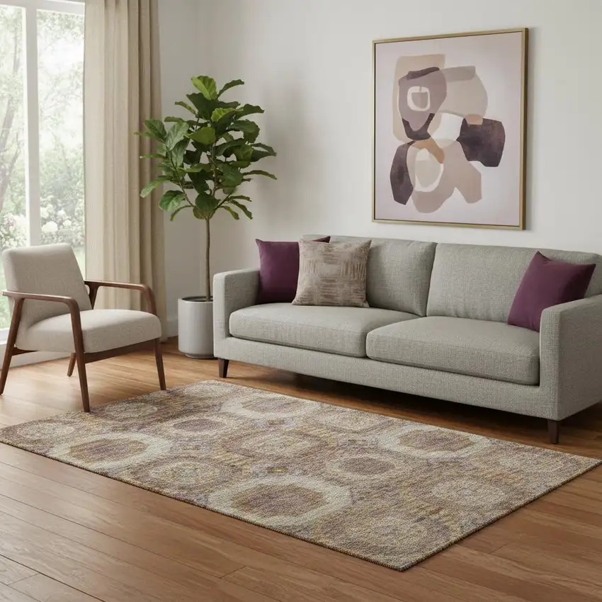 Rust Brown And Beige Abstract Geometric Washable Area Rug With UV Protection Photo 2