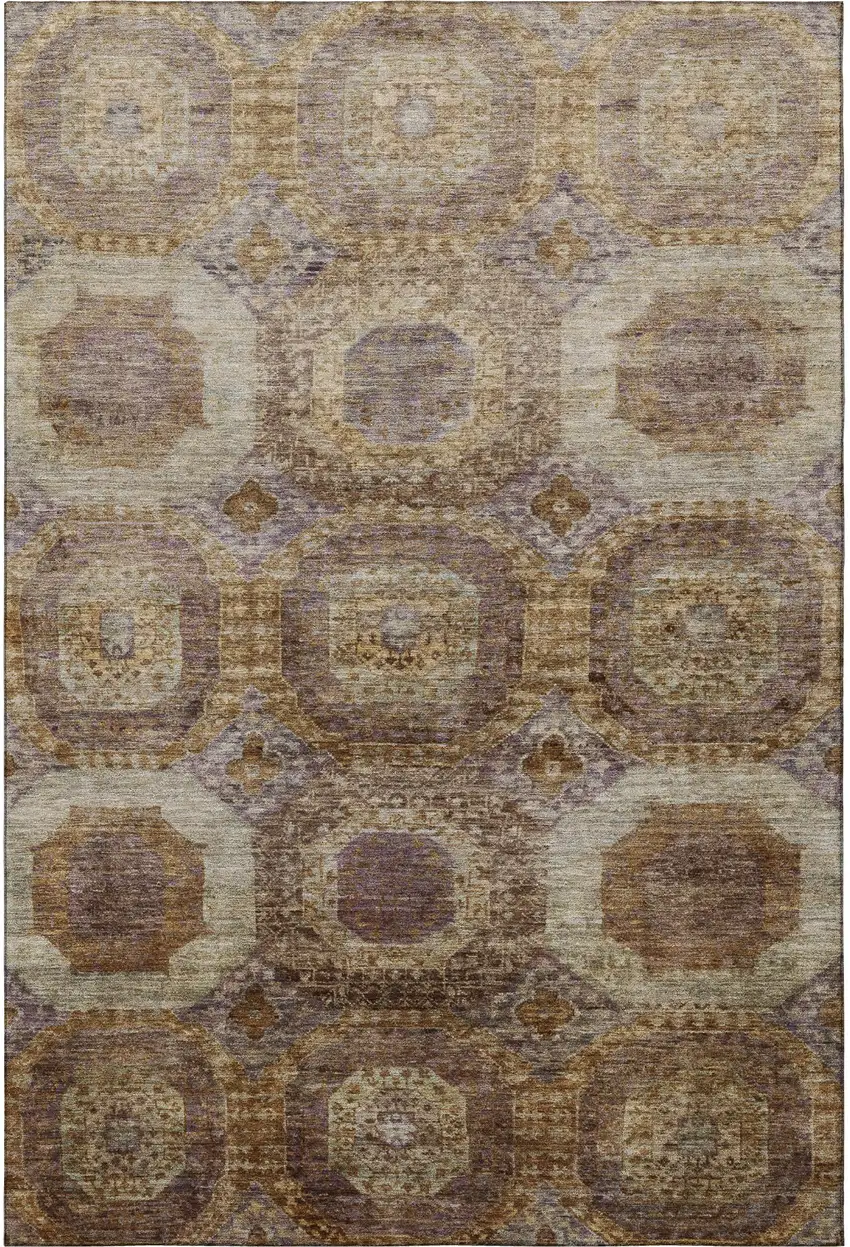 Rust Brown And Beige Abstract Geometric Washable Area Rug With UV Protection Photo 4