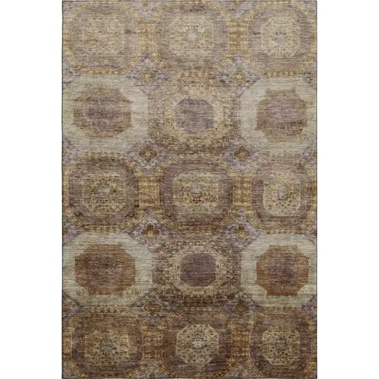 Rust Brown And Beige Abstract Geometric Washable Area Rug With UV Protection Photo 1