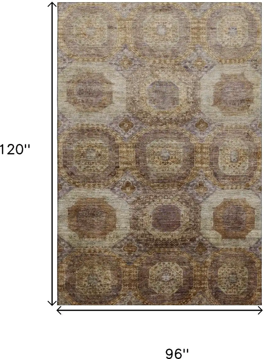 Rust Brown And Beige Abstract Geometric Washable Area Rug With UV Protection Photo 9