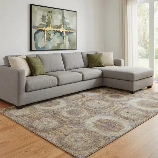 Rust Brown And Beige Abstract Geometric Washable Area Rug With UV Protection Photo 2