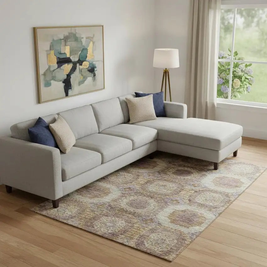 Rust Brown And Beige Abstract Geometric Washable Area Rug With UV Protection Photo 2