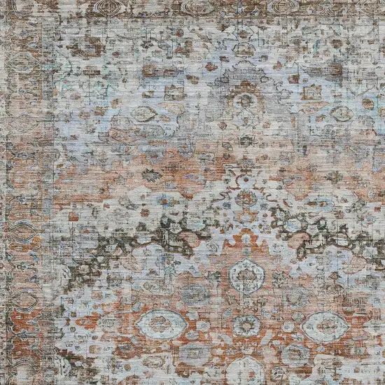 Rust Brown And Beige Floral Washable Indoor Outdoor Area Rug Photo 7