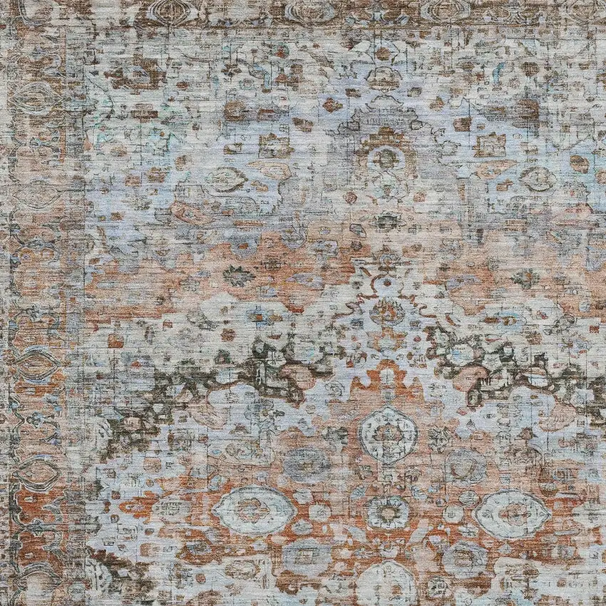 Rust Brown And Beige Floral Washable Indoor Outdoor Area Rug Photo 7