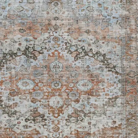 Rust Brown And Beige Floral Washable Indoor Outdoor Area Rug Photo 3