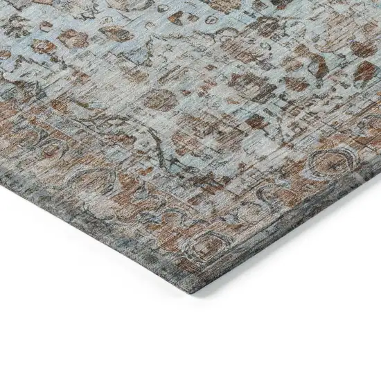 Rust Brown And Beige Floral Washable Indoor Outdoor Area Rug Photo 6