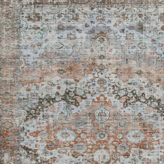 Rust Brown And Beige Floral Washable Indoor Outdoor Area Rug Photo 6