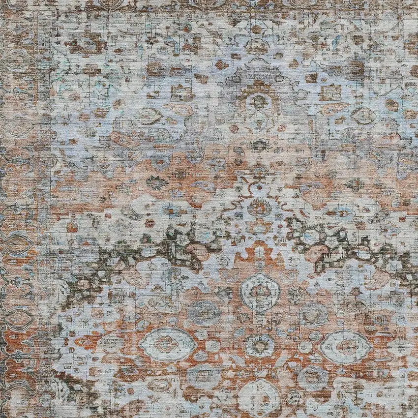 Rust Brown And Beige Floral Washable Indoor Outdoor Area Rug Photo 6