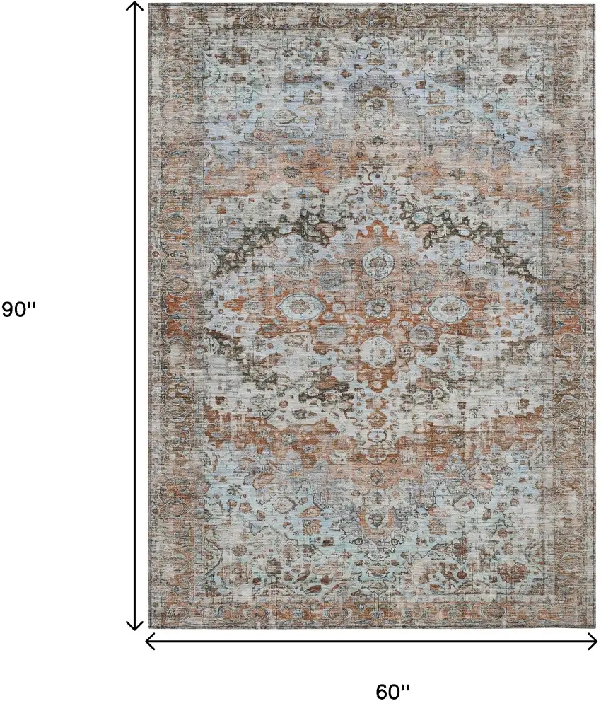 Rust Brown And Beige Floral Washable Indoor Outdoor Area Rug Photo 9