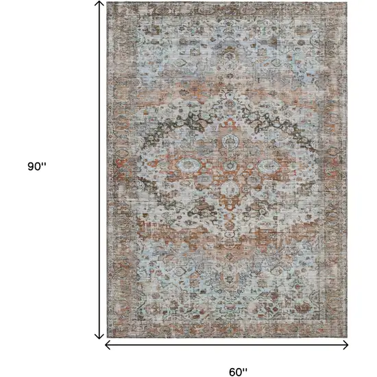 Rust Brown And Beige Floral Washable Indoor Outdoor Area Rug Photo 9
