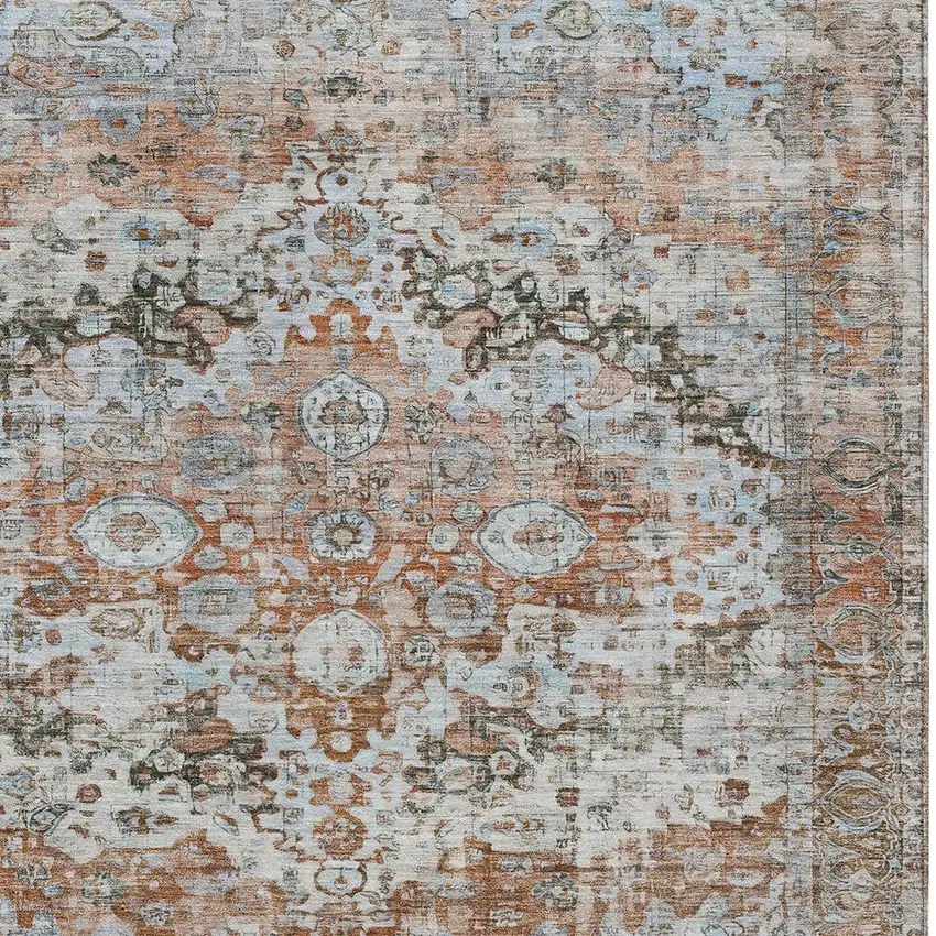 Rust Brown And Beige Floral Washable Indoor Outdoor Area Rug Photo 7
