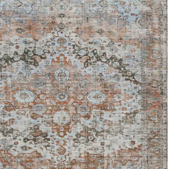 Rust Brown And Beige Floral Washable Indoor Outdoor Area Rug Photo 7