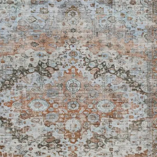 Rust Brown And Beige Floral Washable Indoor Outdoor Area Rug Photo 3