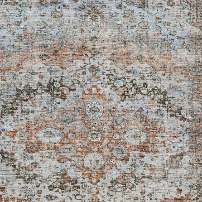 Rust Brown And Beige Floral Washable Indoor Outdoor Area Rug Photo 3