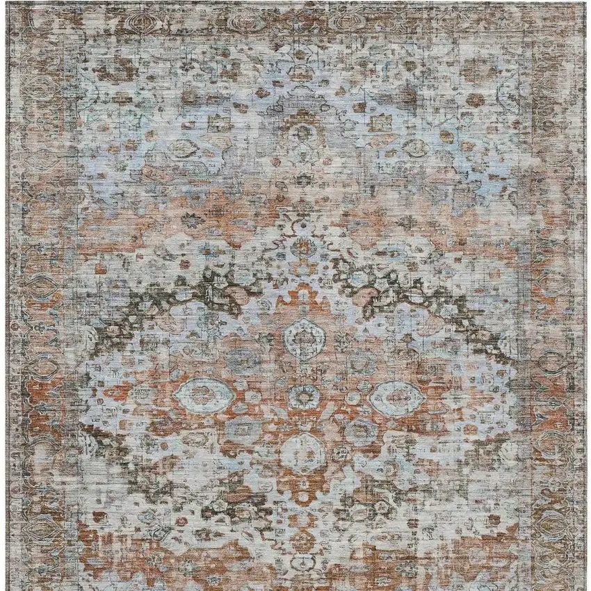Rust Brown And Beige Floral Washable Indoor Outdoor Area Rug Photo 4