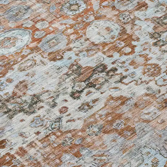 Rust Brown And Beige Floral Washable Indoor Outdoor Area Rug Photo 9