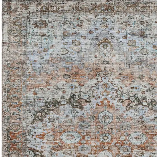 Rust Brown And Beige Floral Washable Indoor Outdoor Area Rug Photo 7