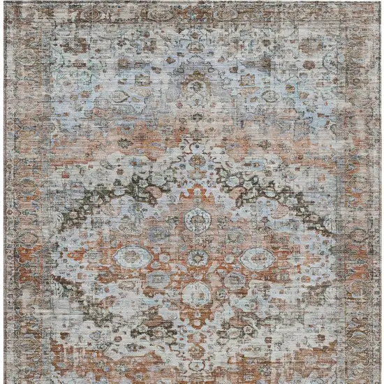 Rust Brown And Beige Floral Washable Indoor Outdoor Area Rug Photo 9