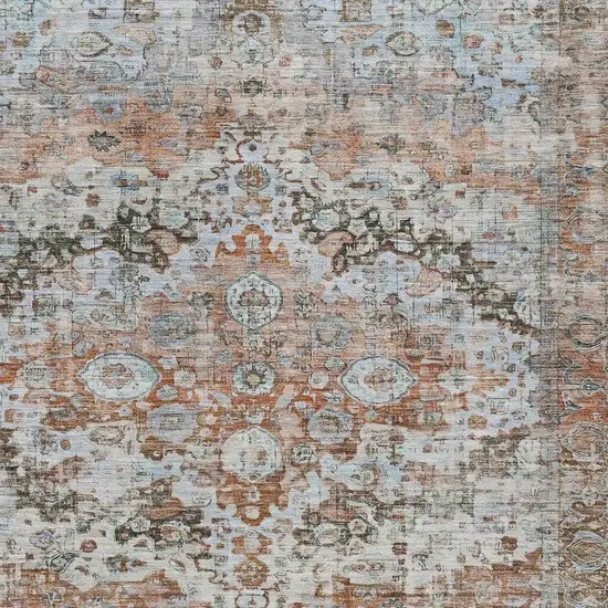 Rust Brown And Beige Floral Washable Indoor Outdoor Area Rug Photo 3
