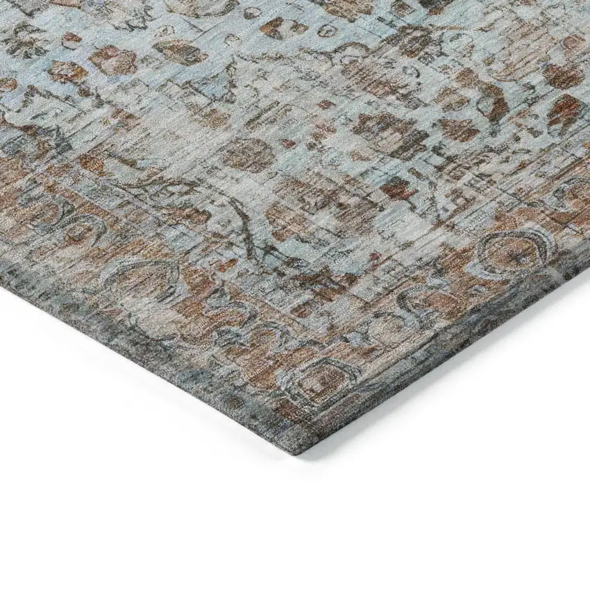 Rust Brown And Beige Floral Washable Indoor Outdoor Area Rug Photo 6
