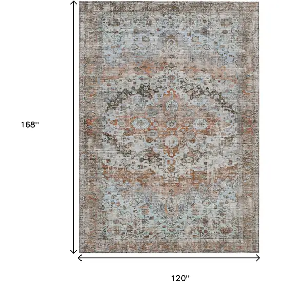 Rust Brown And Beige Floral Washable Indoor Outdoor Area Rug Photo 8