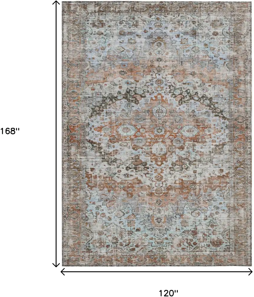 Rust Brown And Beige Floral Washable Indoor Outdoor Area Rug Photo 8