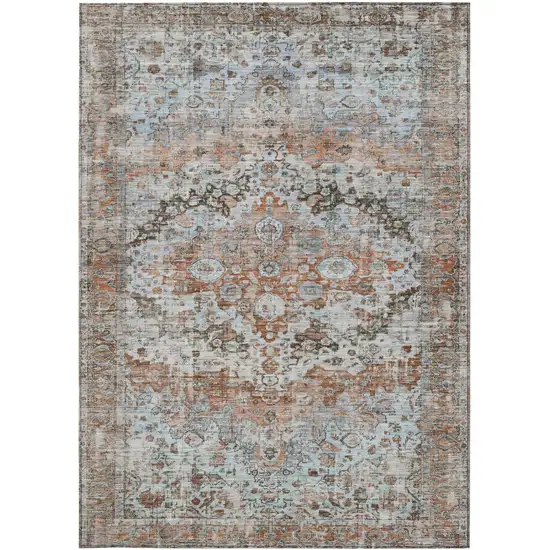 Rust Brown And Beige Floral Washable Indoor Outdoor Area Rug Photo 4