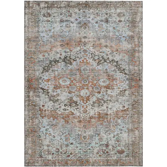 Rust Brown And Beige Floral Washable Indoor Outdoor Area Rug Photo 1