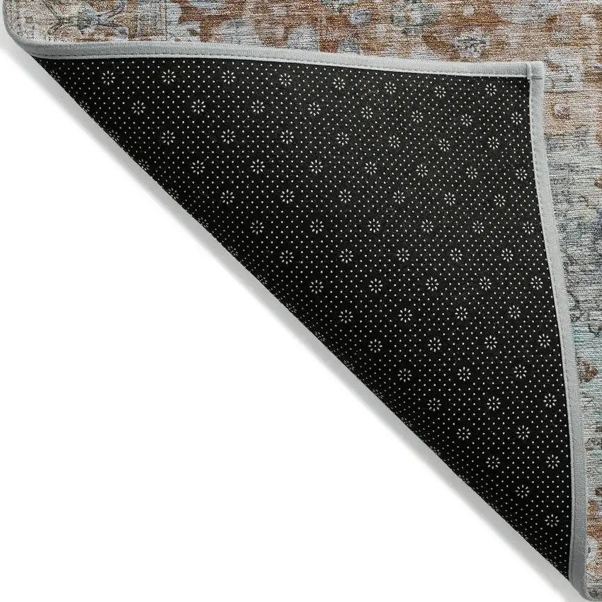 Rust Brown And Beige Floral Washable Indoor Outdoor Area Rug Photo 6