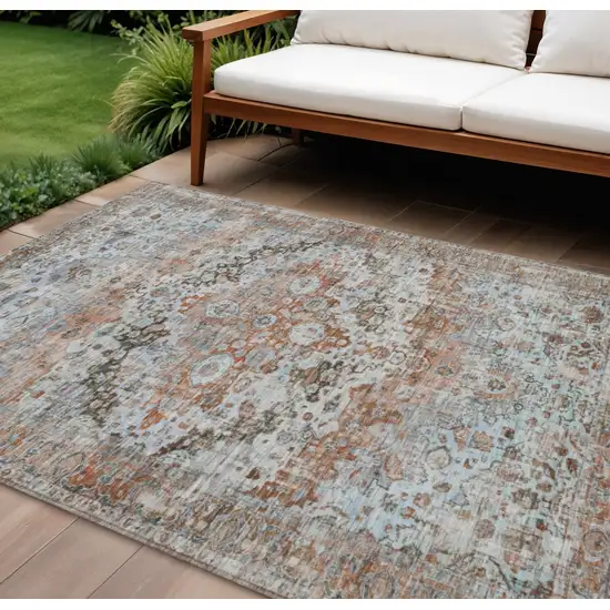 Rust Brown And Beige Floral Washable Indoor Outdoor Area Rug Photo 2