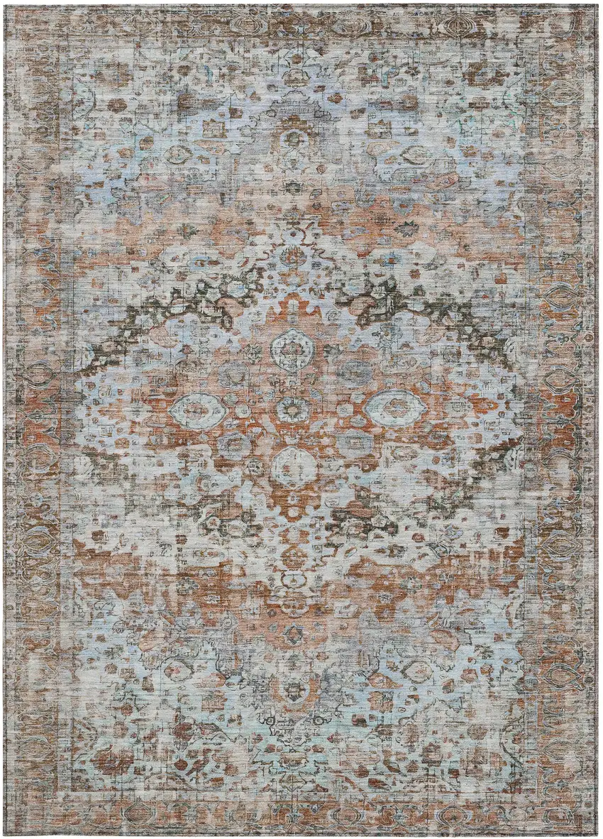 Rust Brown And Beige Floral Washable Indoor Outdoor Area Rug Photo 3