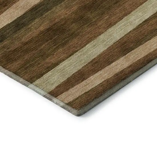 Rust Brown And Copper Striped Washable Area Rug With UV Protection Photo 7