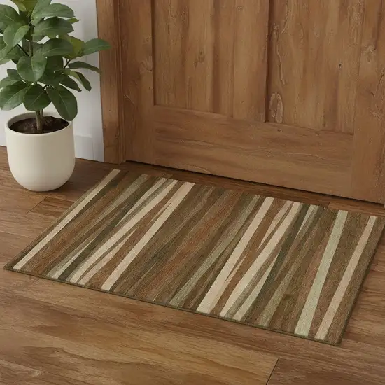 Rust Brown And Copper Striped Washable Area Rug With UV Protection Photo 1