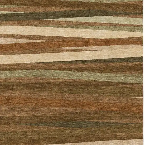Rust Brown And Copper Striped Washable Area Rug With UV Protection Photo 2