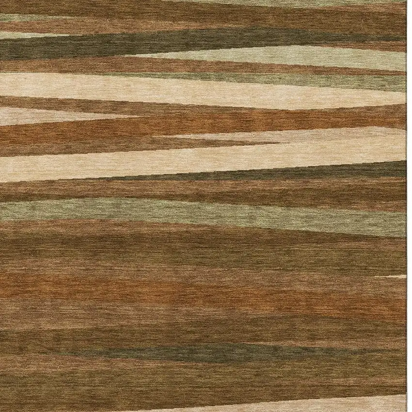 Rust Brown And Copper Striped Washable Area Rug With UV Protection Photo 2
