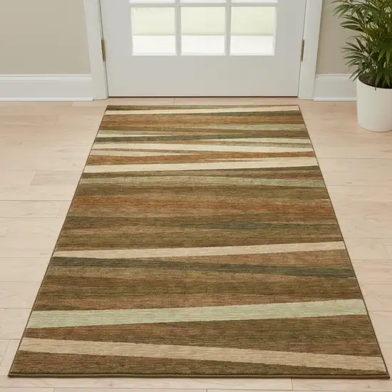 Rust Brown And Copper Striped Washable Area Rug With UV Protection Photo 2