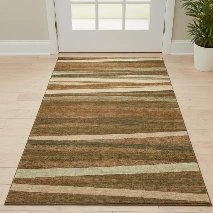 Rust Brown And Copper Striped Washable Area Rug With UV Protection Photo 2