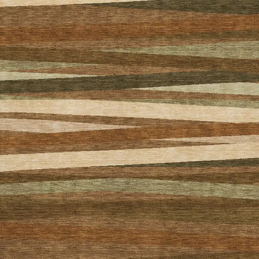 Rust Brown And Copper Striped Washable Area Rug With UV Protection Photo 2