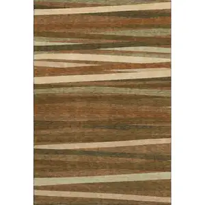 Photo of Rust Brown And Copper Striped Washable Area Rug With UV Protection