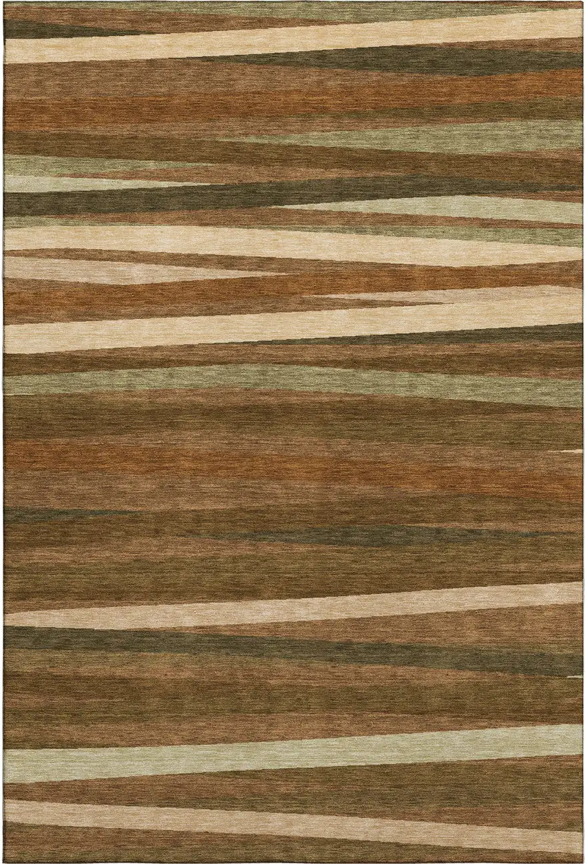 Rust Brown And Copper Striped Washable Area Rug With UV Protection Photo 1