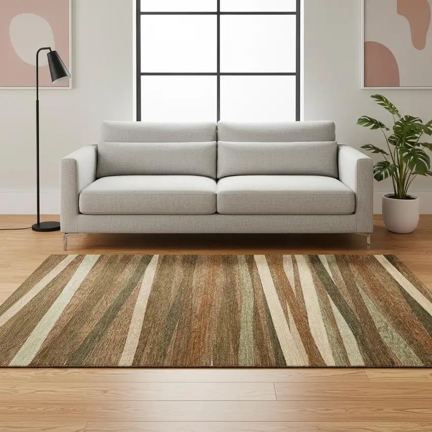 Rust Brown And Copper Striped Washable Area Rug With UV Protection Photo 2