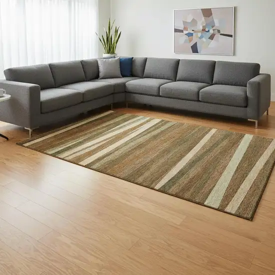 Rust Brown And Copper Striped Washable Area Rug With UV Protection Photo 2