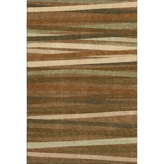 Rust Brown And Copper Striped Washable Area Rug With UV Protection Photo 1