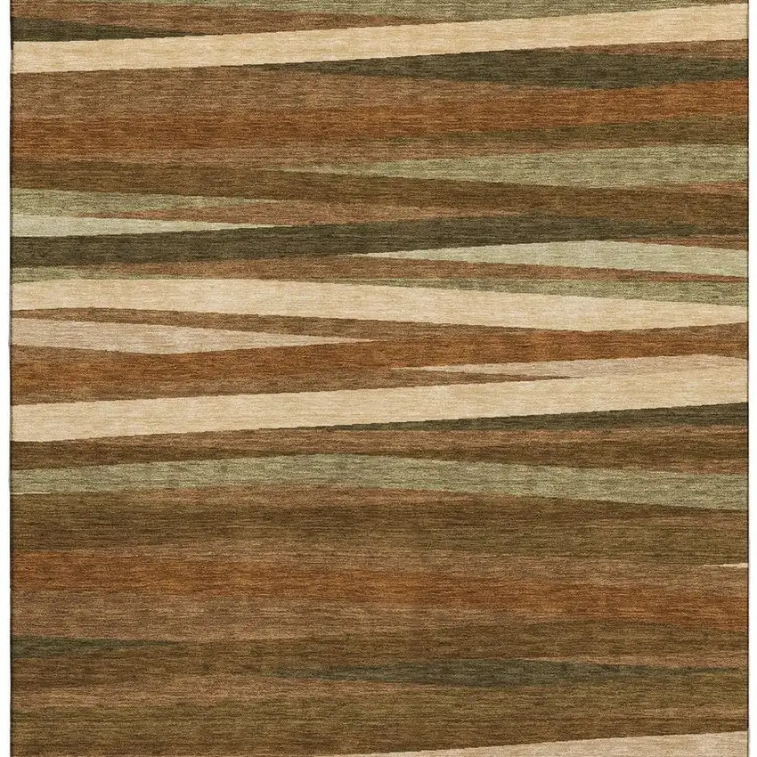 Rust Brown And Copper Striped Washable Area Rug With UV Protection Photo 2