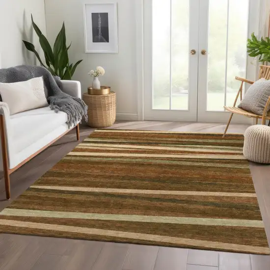 Rust Brown And Copper Striped Washable Area Rug With UV Protection Photo 4