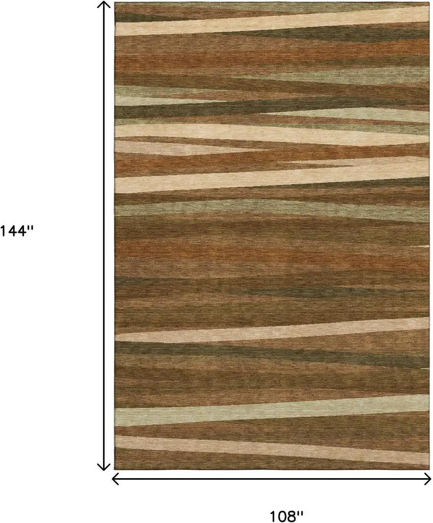 Rust Brown And Copper Striped Washable Area Rug With UV Protection Photo 9